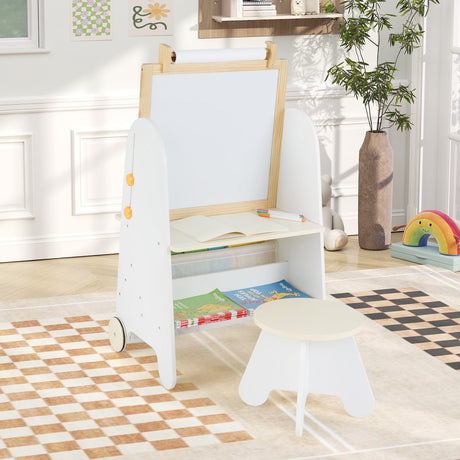 Juego de mesa de actividades 4 en 1 para niños pequeños con pizarra magnética y pizarra de tiza