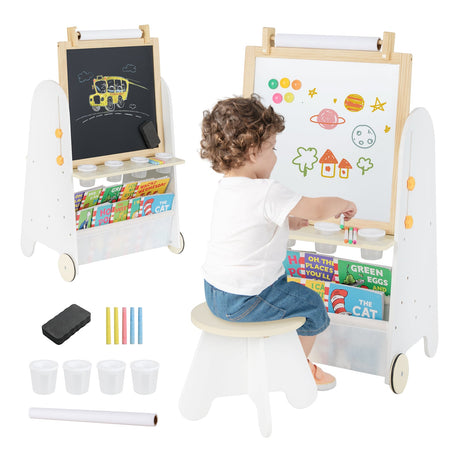Juego de mesa de actividades 4 en 1 para niños pequeños con pizarra magnética y pizarra de tiza
