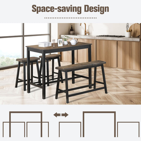 4 Piece Solid Wood Counter Height Dining Table Set-Coffee