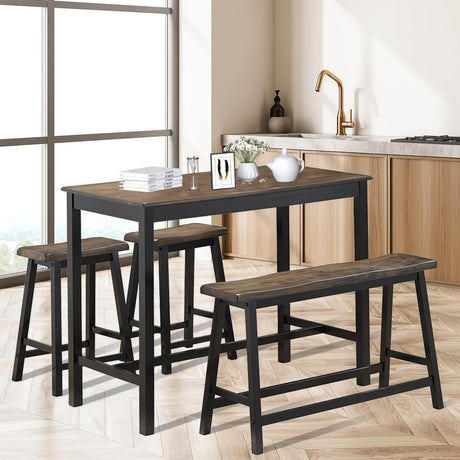4 Piece Solid Wood Counter Height Dining Table Set-Coffee