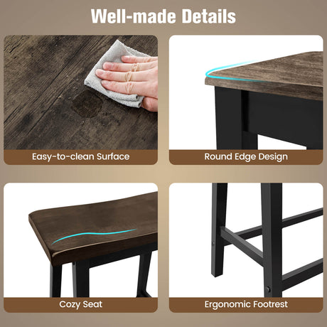 4 Piece Solid Wood Counter Height Dining Table Set-Coffee