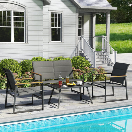 Juego de muebles de patio de 4 piezas para exteriores - Gris