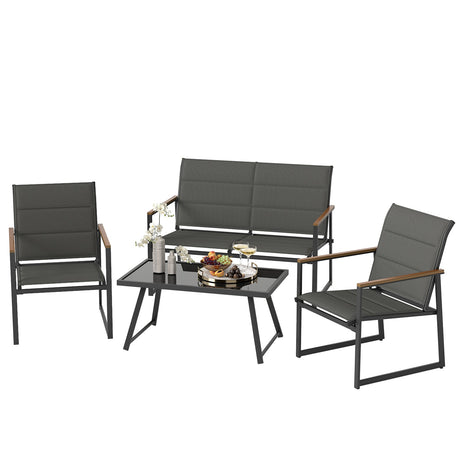 Juego de muebles de patio de 4 piezas para exteriores - Gris