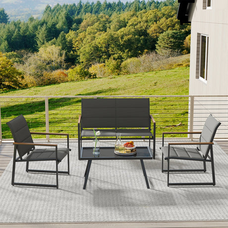 Juego de muebles de patio de 4 piezas para exteriores - Gris