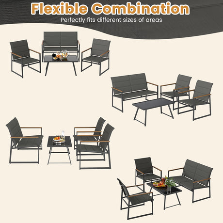 Juego de muebles de patio de 4 piezas para exteriores - Gris