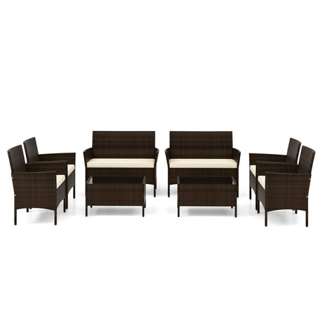 4 Piece Patio Rattan Conversation Set with Cozy Seat Cushions