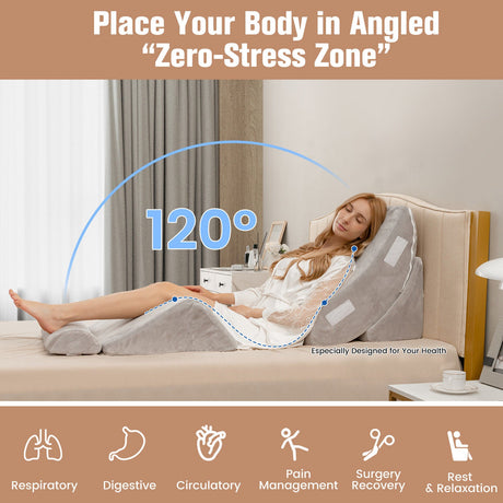 4 Pieces Bed Wedge Pillow for Back Neck and Leg Pain Relief-Gray