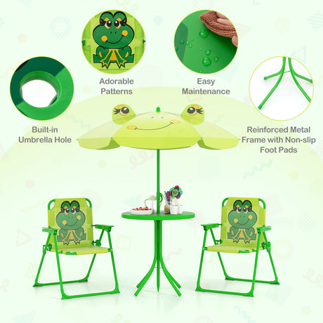 4 Pieces Kids Picnic Set with 2 Folding Chairs and Height Adjustable Umbrella