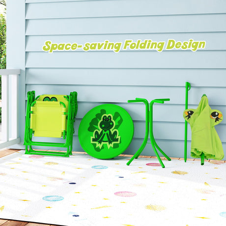 4 Pieces Kids Picnic Set with 2 Folding Chairs and Height Adjustable Umbrella