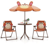 4 Pieces Kids Picnic Set with 2 Folding Chairs and Height Adjustable Umbrella