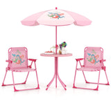 4 Pieces Kids Picnic Set with 2 Folding Chairs and Height Adjustable Umbrella