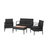 Juego de Muebles de Patio de Ratán Acolchados de 4 Piezas con Mesa de Centro de Madera