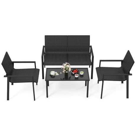 Juego de Muebles de Patio de 4 Piezas con Estructura de Metal Galvanizado de Alta Resistencia