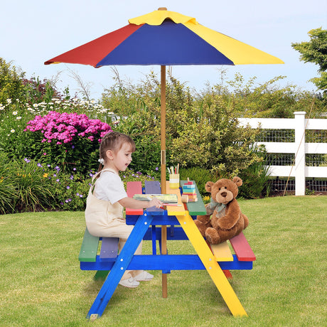 Mesa de picnic para niños de 4 asientos con sombrilla
