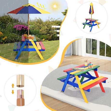 Mesa de picnic para niños de 4 asientos con sombrilla