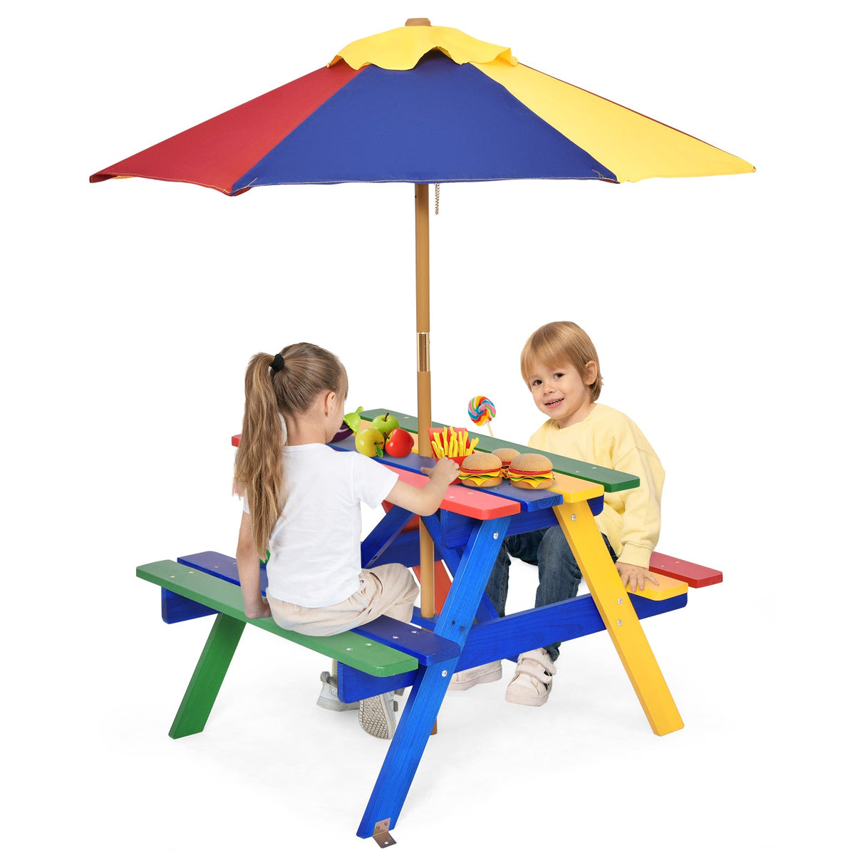 Mesa de picnic para niños de 4 asientos con sombrilla