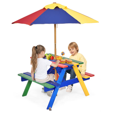 Mesa de picnic para niños de 4 asientos con sombrilla