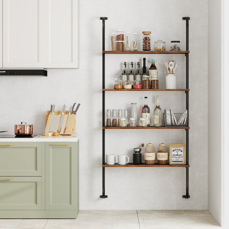 4-Tier Industrial Pipe Shelving with Metal Frame for Living Room Kitchen