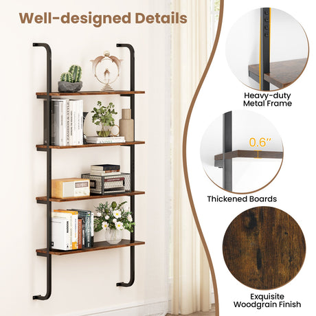 4-Tier Industrial Pipe Shelving with Metal Frame for Living Room Kitchen