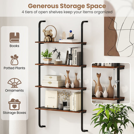 4-Tier Industrial Pipe Shelving with Metal Frame for Living Room Kitchen