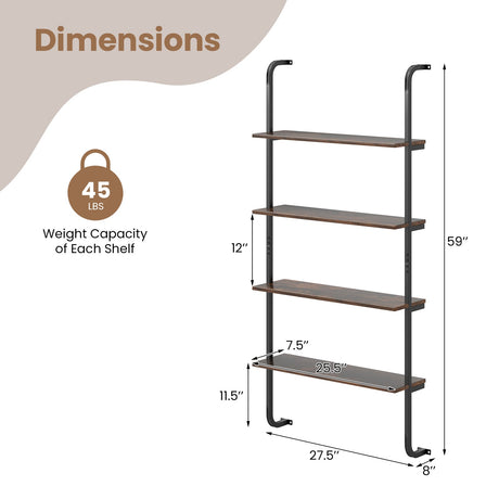 4-Tier Industrial Pipe Shelving with Metal Frame for Living Room Kitchen