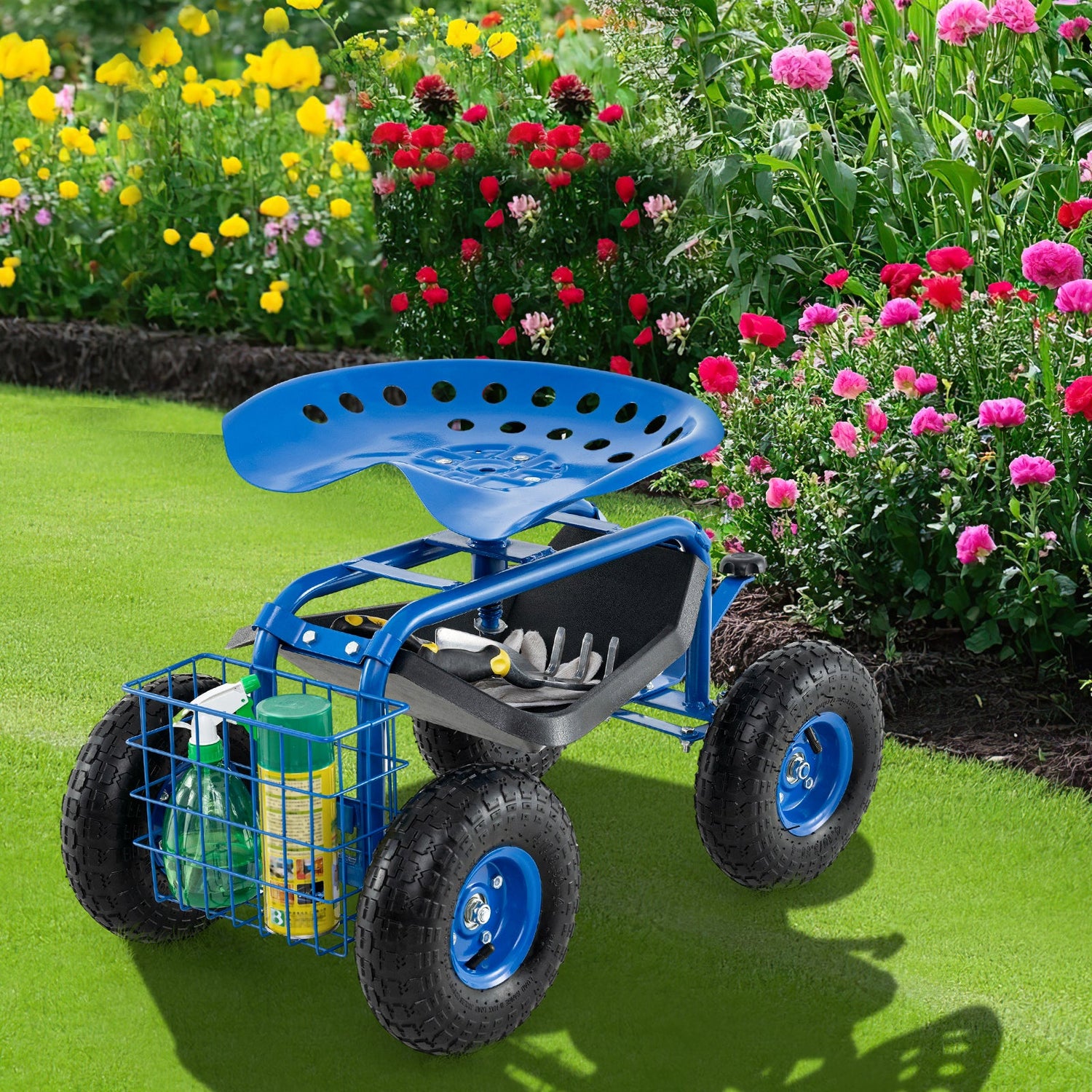 4-Wheel Rolling Garden Cart Work Seat