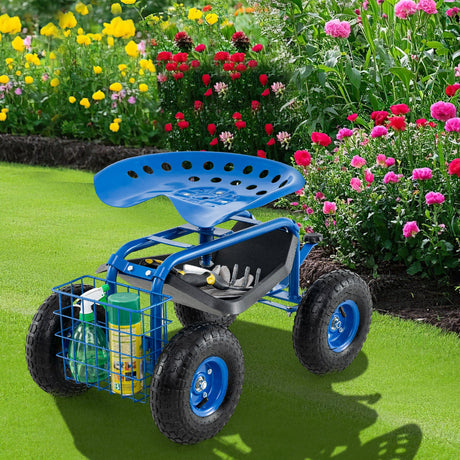 Asiento de trabajo de carro de jardín rodante de 4 ruedas