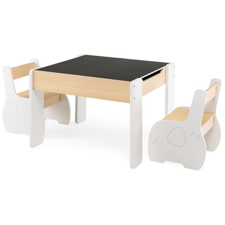 Mesa y Sillas de Actividades de Madera 4 en 1 para Niños con Almacenamiento y Pizarra Desmontable