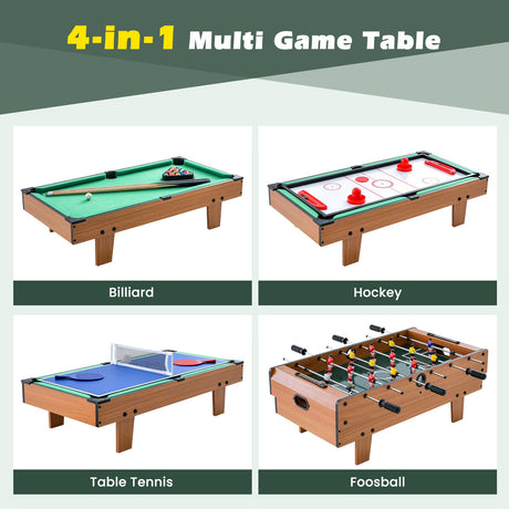 Mesa de juegos combinada 4 en 1 con futbolín, billar y hockey