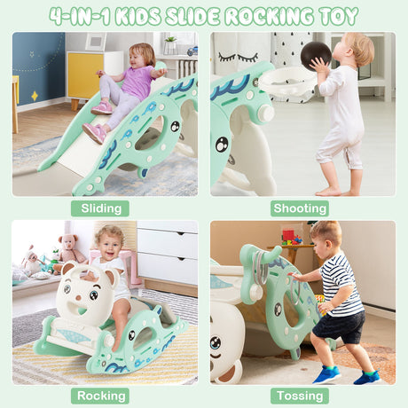 4-in-1 Kids Slide Rocking Horse with Basketball and Ring Toss