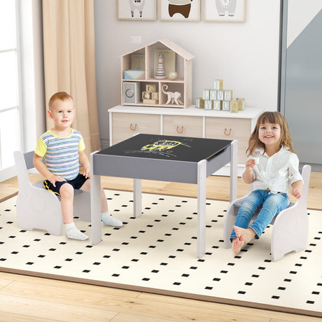 Mesa y Sillas de Actividades de Madera 4 en 1 para Niños con Almacenamiento y Pizarra Desmontable