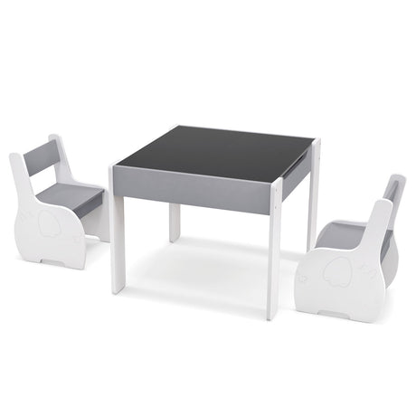 Mesa y Sillas de Actividades de Madera 4 en 1 para Niños con Almacenamiento y Pizarra Desmontable