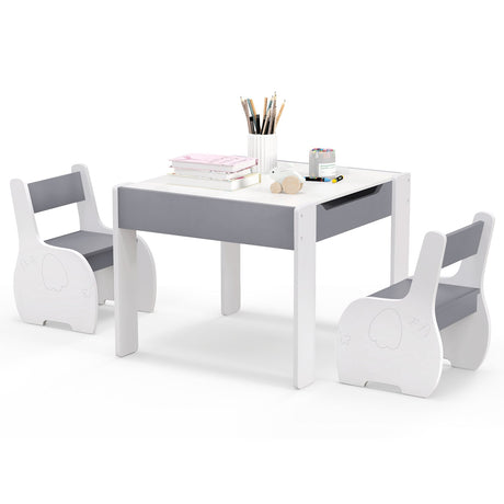 Mesa y Sillas de Actividades de Madera 4 en 1 para Niños con Almacenamiento y Pizarra Desmontable