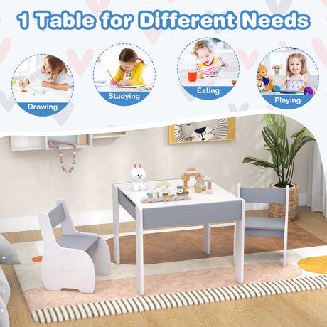 Mesa y Sillas de Actividades de Madera 4 en 1 para Niños con Almacenamiento y Pizarra Desmontable