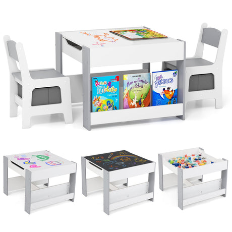 Mesa y sillas de actividades 4 en 1 para niños pequeños con tablero reversible