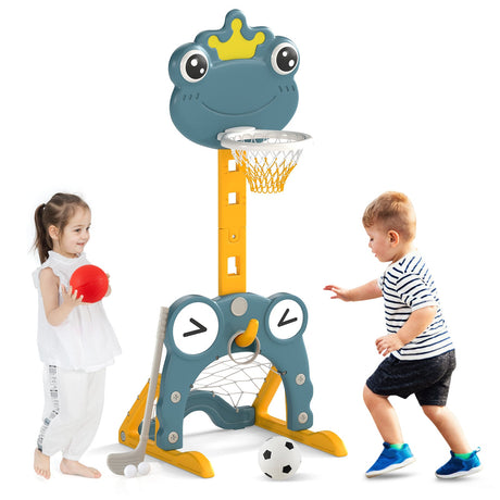 Canasta de baloncesto 4 en 1 para niños pequeños con aro y portería de fútbol para niños de 3+ años