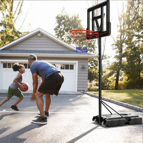 Canasta de Baloncesto Portátil Ajustable de 4.4-10 Pies con 2 Ruedas y Base Rellenable - Negro
