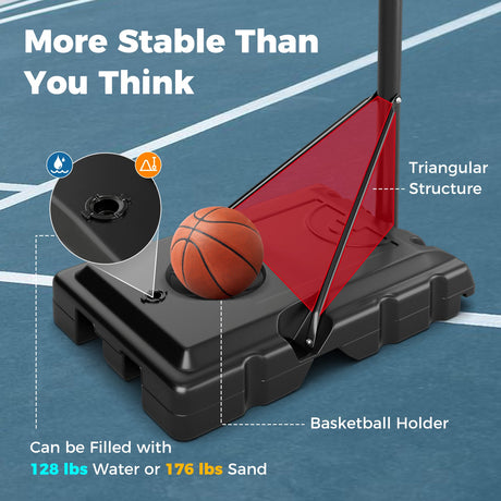 Canasta de Baloncesto Portátil Ajustable de 4.4-10 Pies con 2 Ruedas y Base Rellenable - Negro