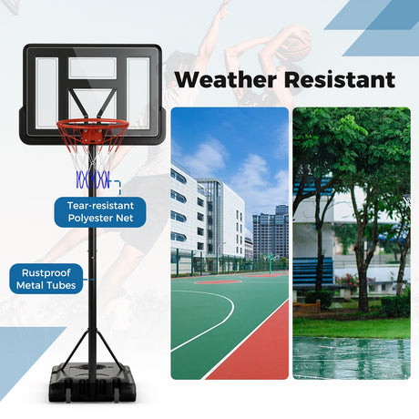 Canasta de Baloncesto Portátil Ajustable de 4.4-10 Pies con 2 Ruedas y Base Rellenable - Negro