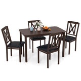 Juego de comedor de 5 piezas con mesa de superficie amplia y patas de madera de caucho - Negro