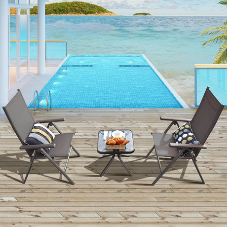2 Sillas de Comedor Plegables para Patio de Aluminio con Respaldo Ajustable - Gris