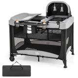 5-in-1 Portable Baby Playard with Cradle and Storage Basket