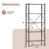 5-Tier Bookshelf with Open Shelves and Heavy Duty Metal Frame