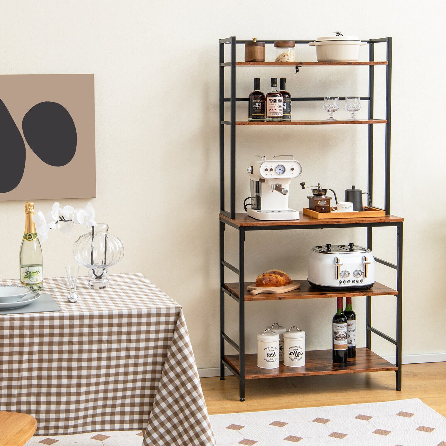 Estante de cocina de 5 niveles con despensa y estantes abiertos - Marrón rústico