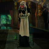 Anciana animada de 5.2 pies con plato de dulces para Halloween