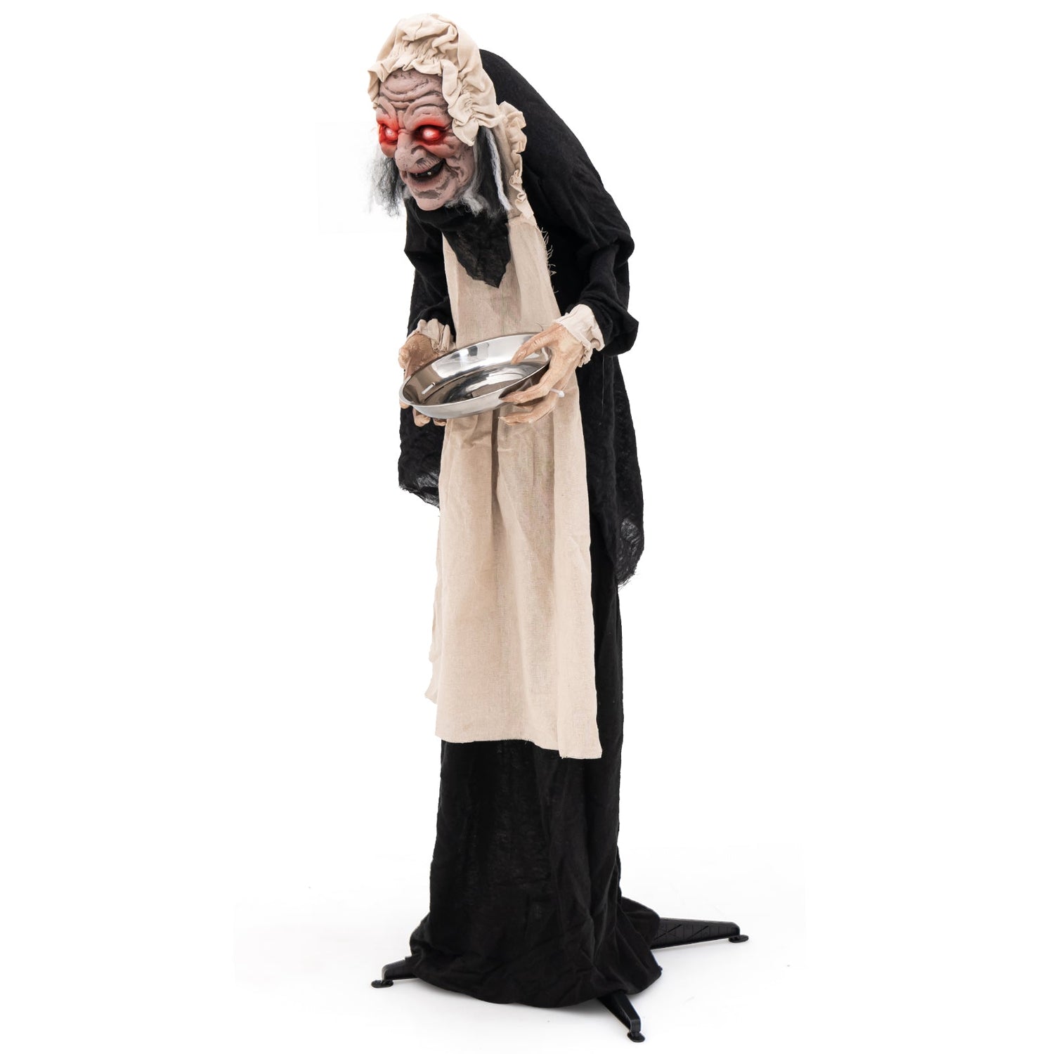 Anciana animada de 5.2 pies con plato de dulces para Halloween