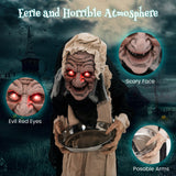 Anciana animada de 5.2 pies con plato de dulces para Halloween