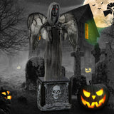 Decoración animatrónica de Halloween de 1,68 m con ojos que se iluminan y alas que se agitan