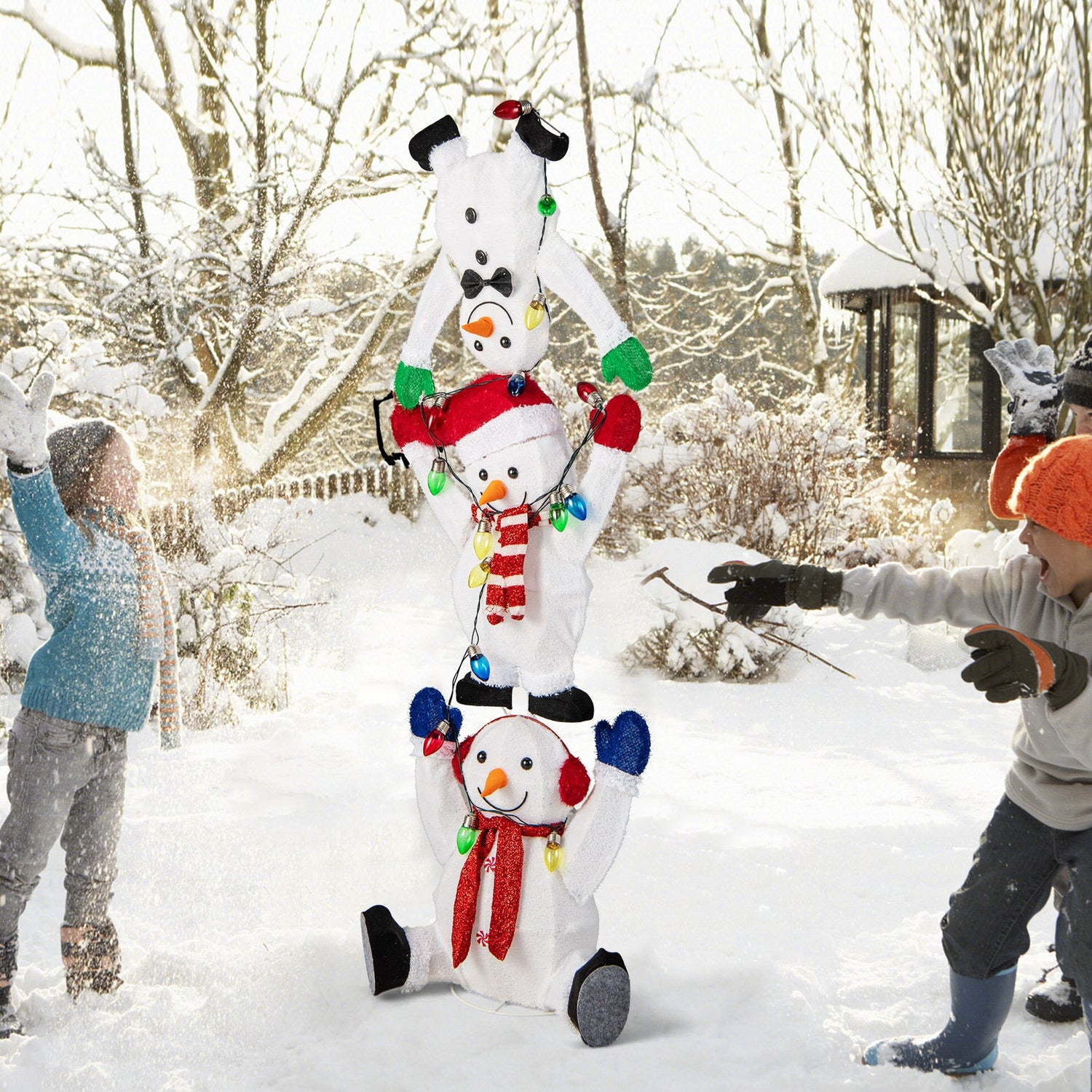 Decoración Navideña de Muñecos de Nieve Apilados Iluminados de 5.6 Pies