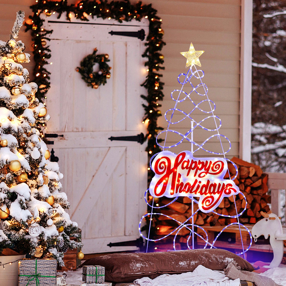 Árbol de Navidad para Exteriores de 1.7 m con 216 Luces LED y 6 Modos de Iluminación